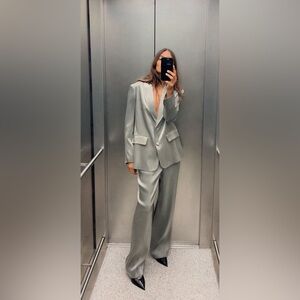 Metallic silver pant suit